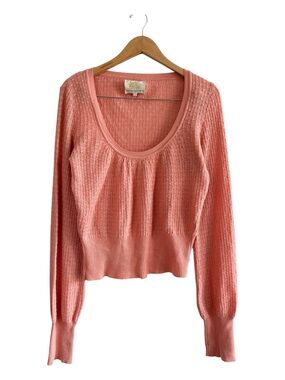 Y2K Sara Berman Cashmere Silk Peach Coral Scoop Knit Designer Top
